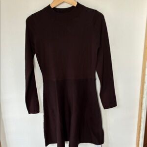 Brown Long Sleeve Mock Neck Dress